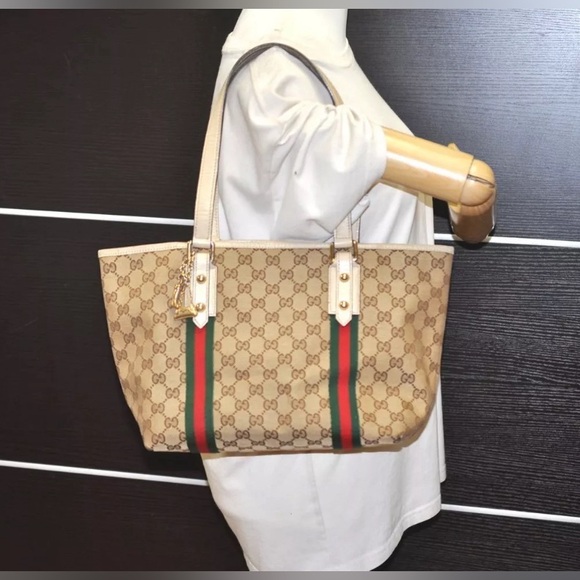 GUCCI Web Sherry Line Tote Bag GG Canvas Leather 137396 Brown 1852J - Picture 9 of 9